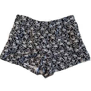 LOFT Elastic Waist Black and White Patterned Shorts